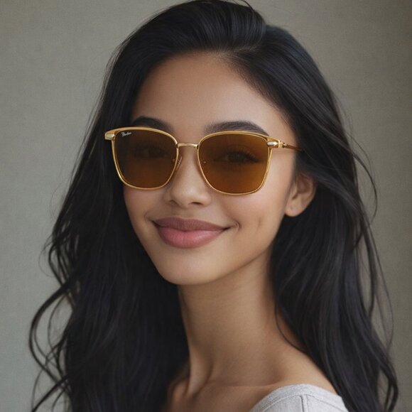 Retro Aviator Square Polarized Sunglasses, Unisex, GOLD/BROWN main image 4